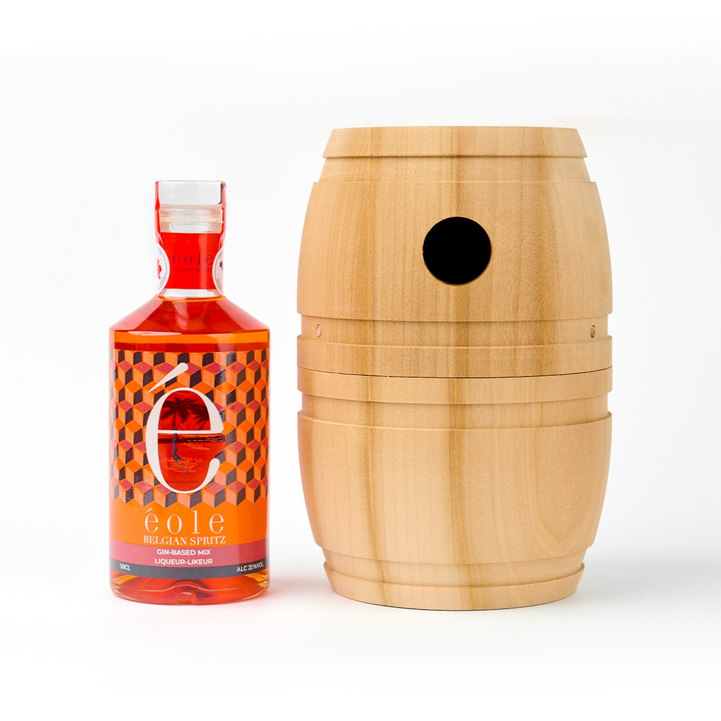 Houten nestkastje met fles Eole Belgian Spritz 50cl
